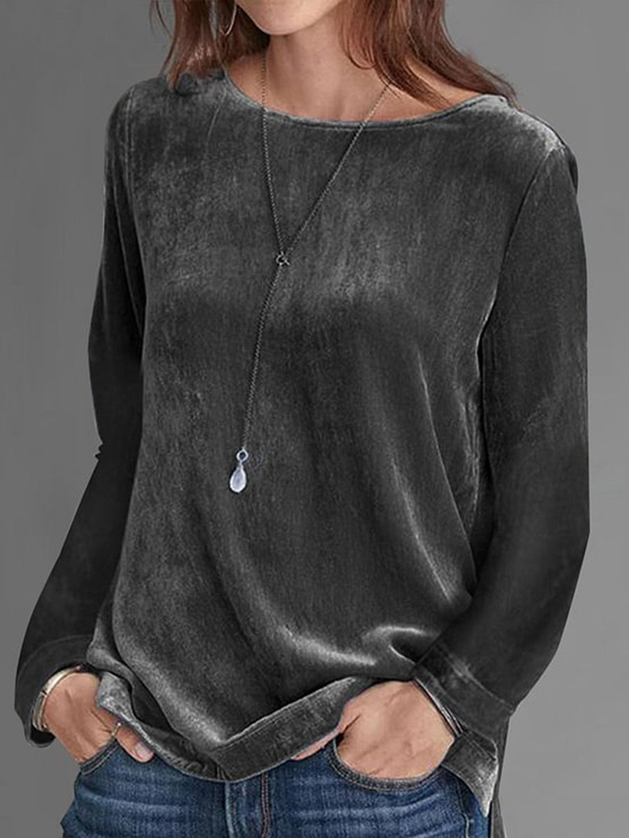 Casual Round Neck Long Sleeve Solid Velvet Sweatshirt