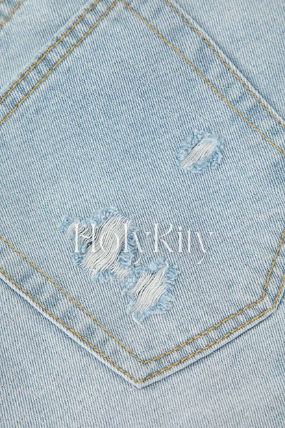 Frayed Destroyed Denim Shorts