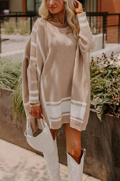 Cozy Lifestyle Knit Colorblock Drop Shoulder Sleeve Oversized Sweater
