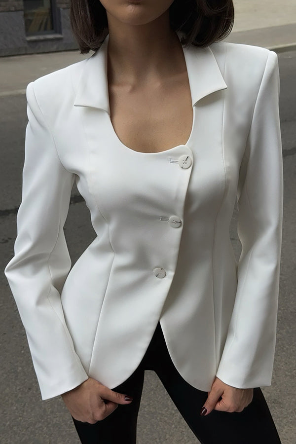 Solid Color Lapel Long Sleeve Casual Button Blazer