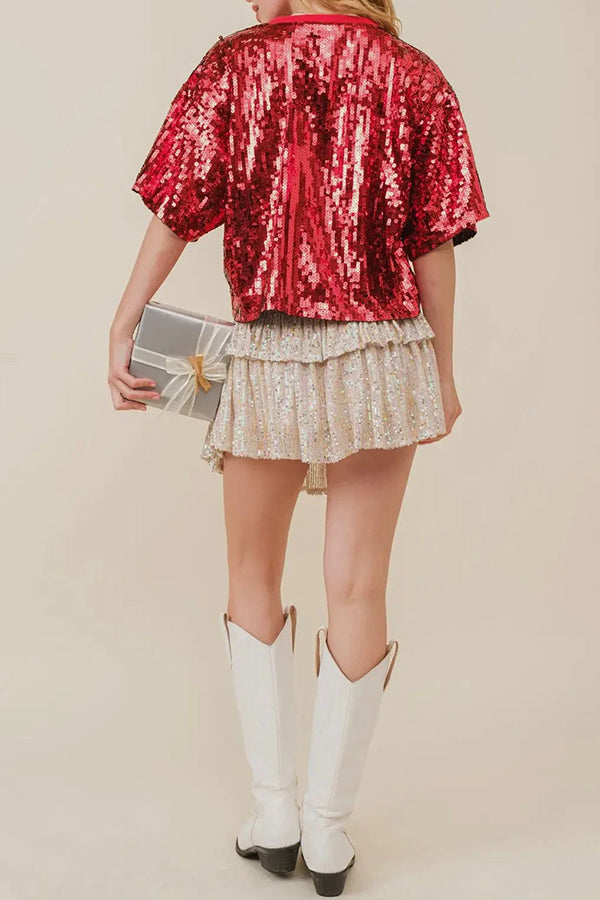 Llamativa camiseta navideña con lentejuelas 