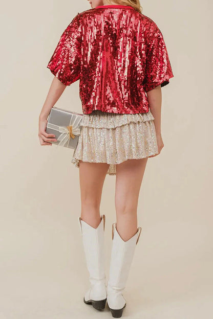 Llamativa camiseta navideña con lentejuelas 