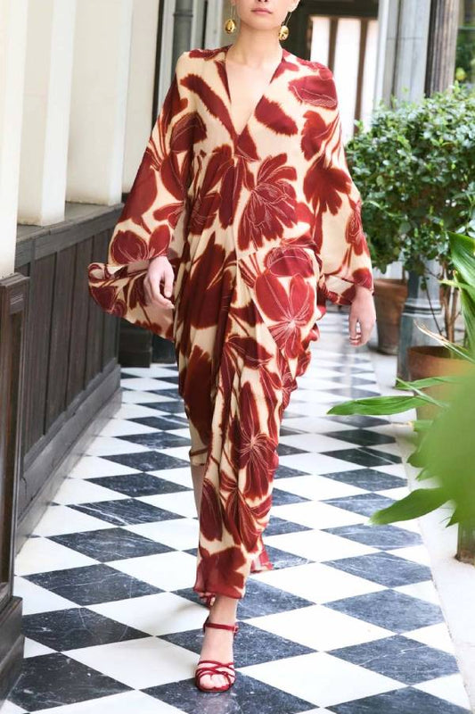 Elegant Oversized Floral Print Maxi Dress