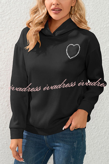 Love Pattern Hollow Diamond Velvet Hooded Long Sleeved Sweatshirt