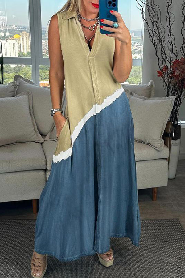 Vestido largo informal sin mangas con cuello en V y estampado único 