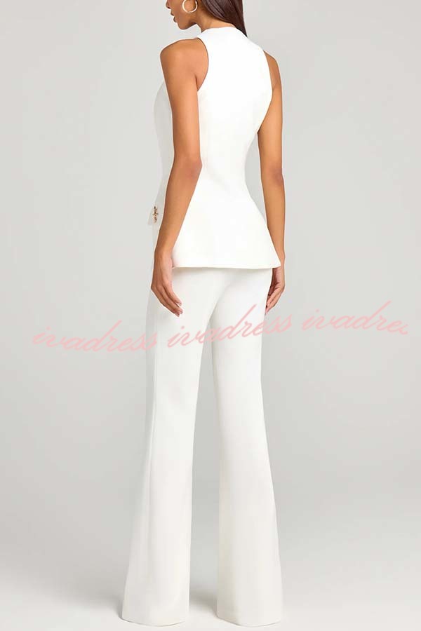 Women Power Metal Cross Snap Button Sweetheart Neck Wide Strap Vest