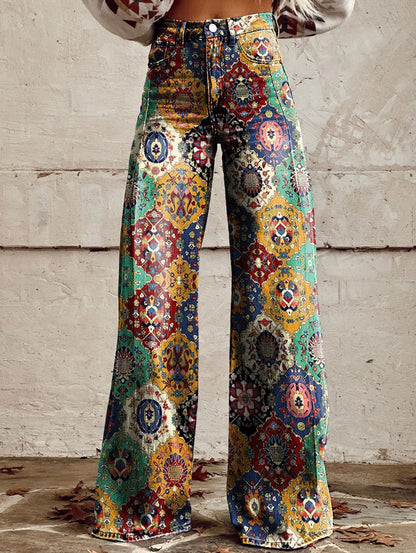 Daily High Rise Pattern Pocket  Wide Leg Pants