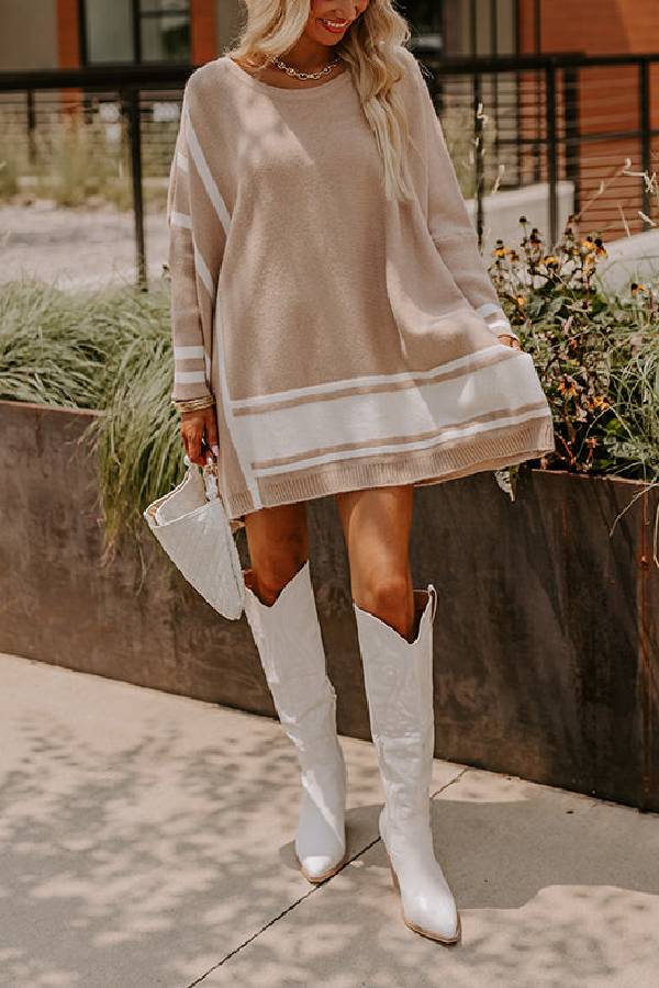 Cozy Lifestyle Knit Colorblock Drop Shoulder Sleeve Oversized Sweater