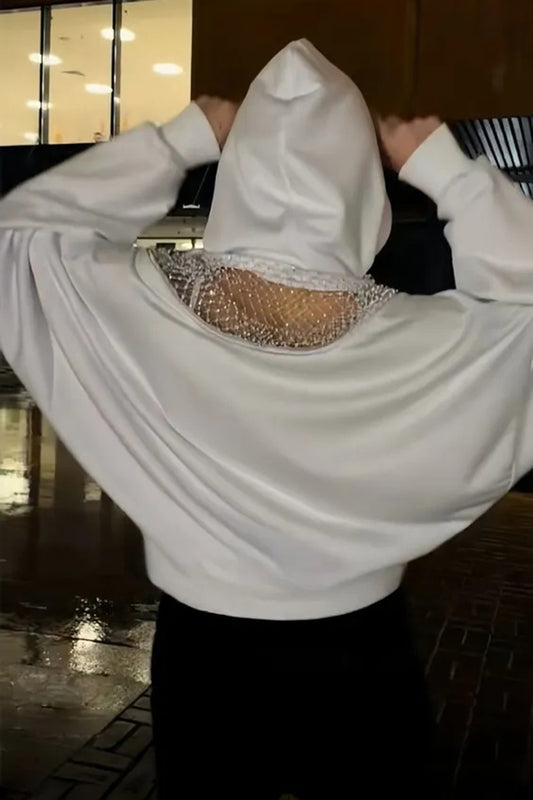 Solid Color Backless Cutout Loose Hooded Casual Sports Sweatshirt