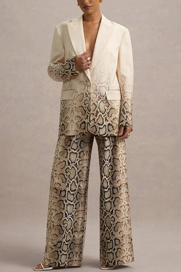 Hurley Ombre Snake Print Single Button Long Sleeve Lapel Loose Blazer