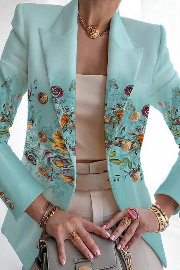 Art print double-breasted blazer