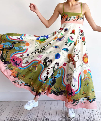 Vestido lencero con estampado de pintura y posicionamiento elegante