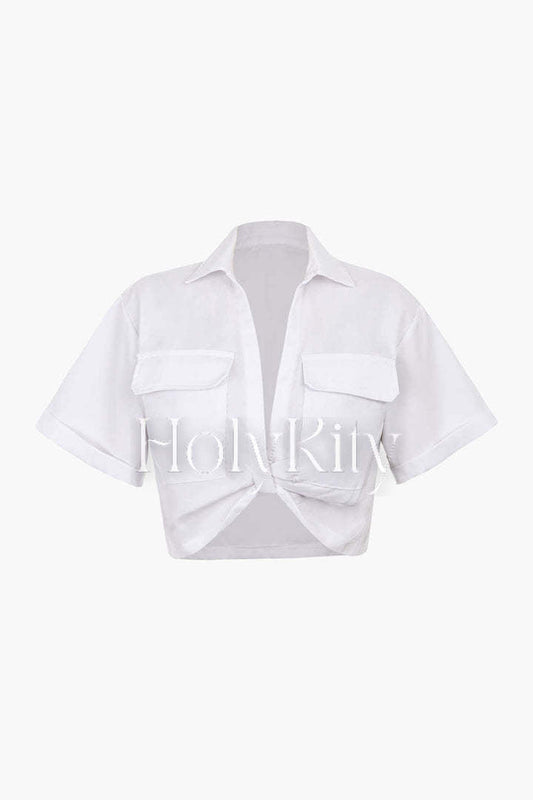 Flap Pocket Twist Hem Shirt