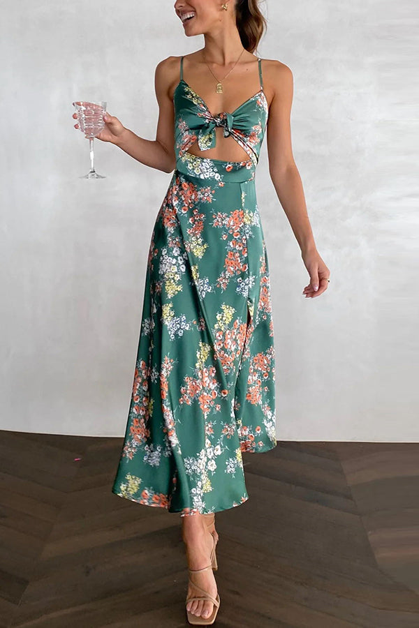 Vestido midi con abertura y lazo de satén floral Dreamers 
