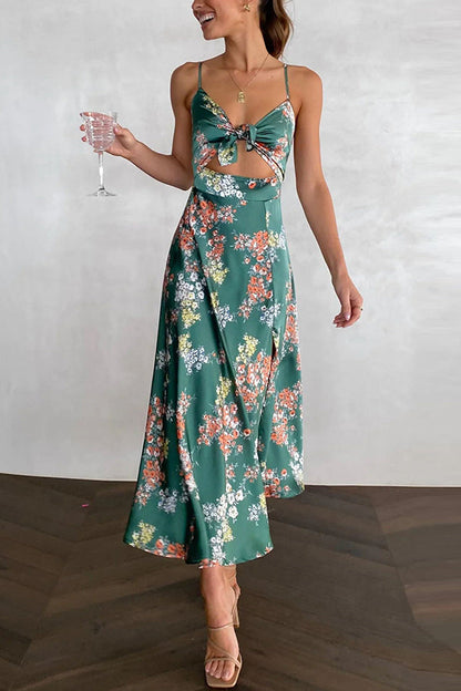 Vestido midi con abertura y lazo de satén floral Dreamers 