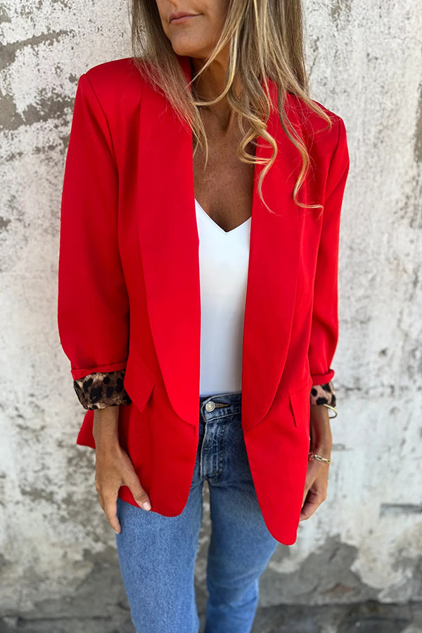 Fashion Leopard Print Lapel Long Sleeve Casual Blazer