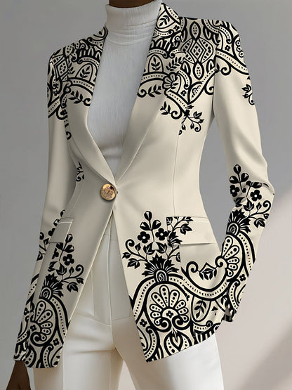 Business Casual Black Leopard Turndown Collar Long Sleeve Pocket Casual Button Blazer