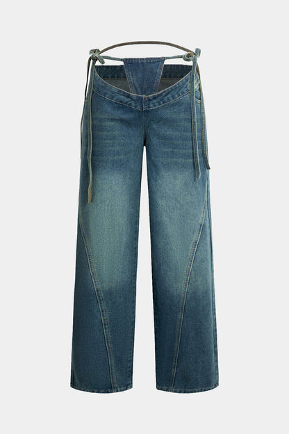 Low Rise Tie-Waist Wide Leg Jeans