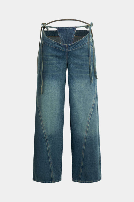 Low Rise Tie-Waist Wide Leg Jeans