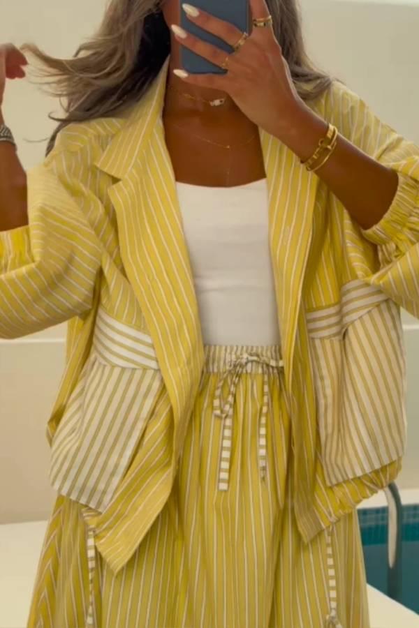 Yellow striped casual set