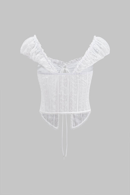 Tie-Up Short Sleeve Lace Shirts