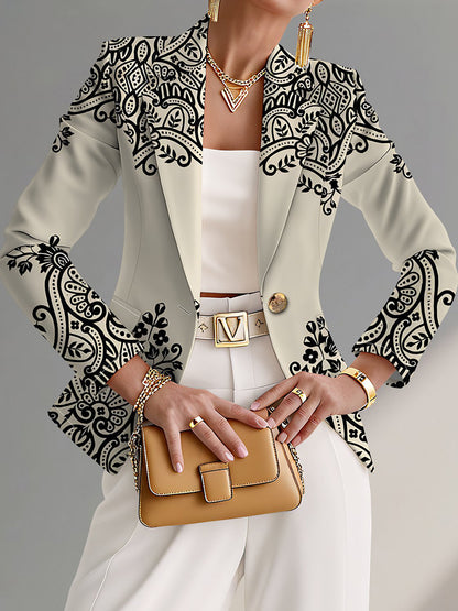 Business Casual Black Leopard Turndown Collar Long Sleeve Pocket Casual Button Blazer