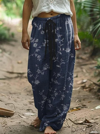 Beach Red Tribal Pocket Boho Ruched Pants