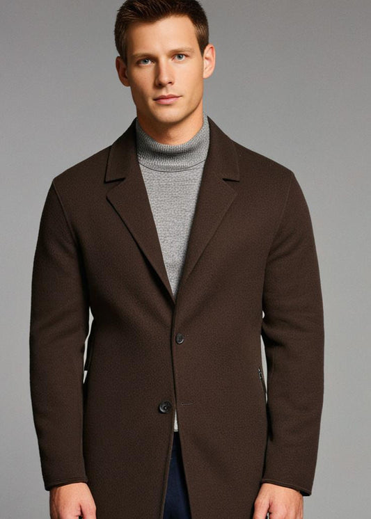 Wool Blend Overcoat | Medium Length with Notch Lapel