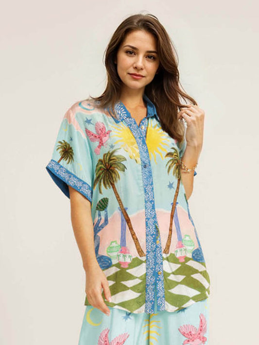 Casual Palm Tree Print Short Sleeve Shirt