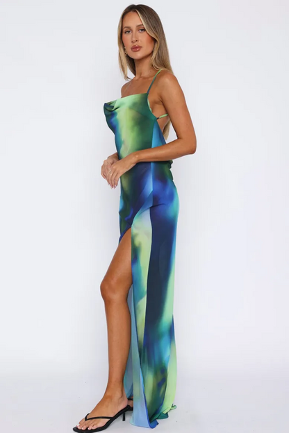 Gradient Color High Slit Suspender Maxi Dress