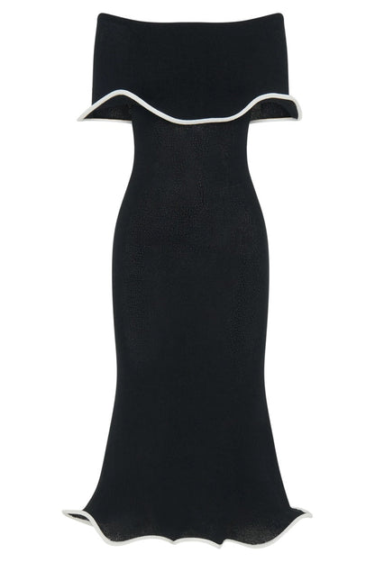 Off-The-Shoulder Contrast Ruffle Midi Dress