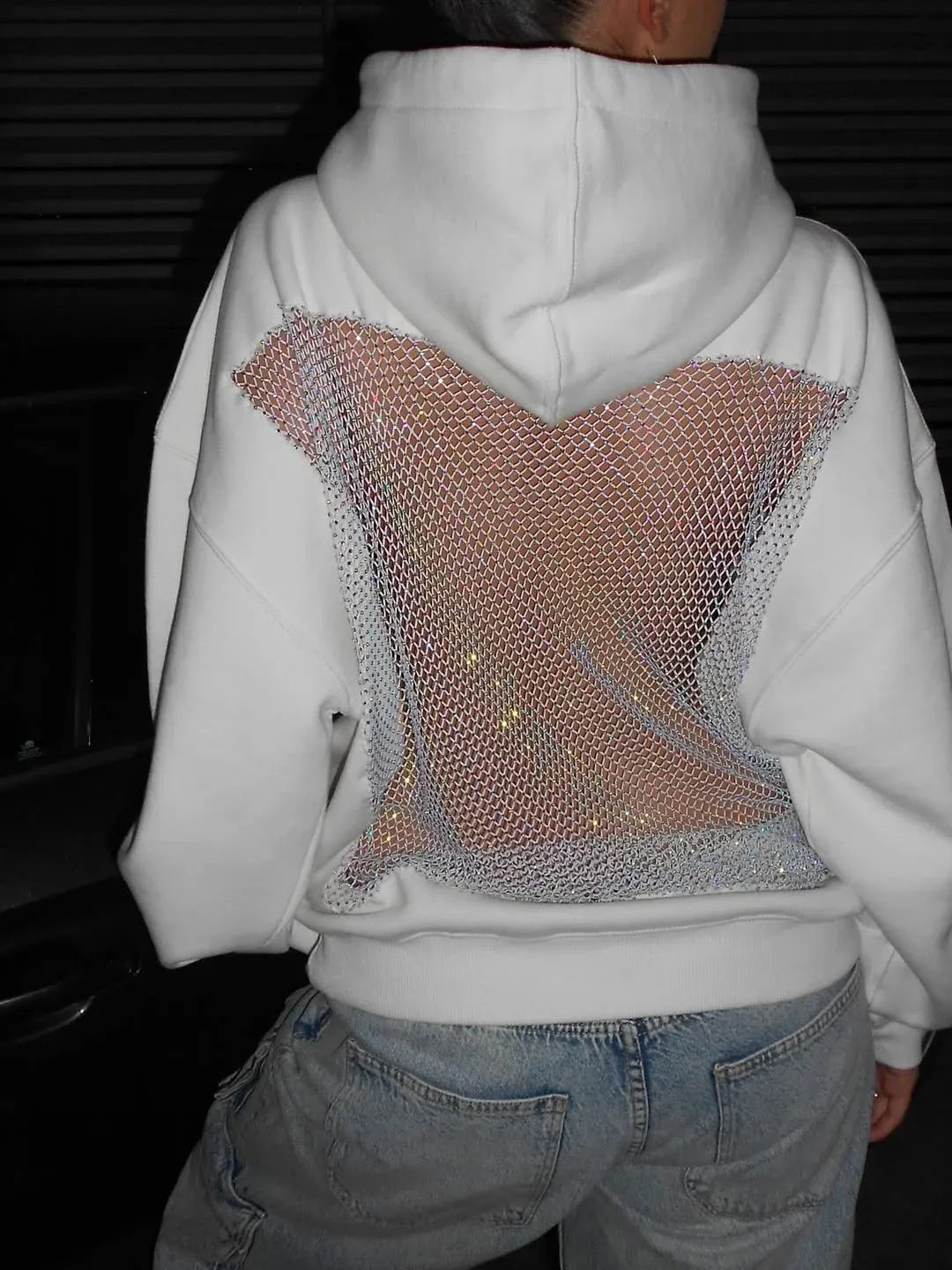 Backless Sheer Mesh Hoodie
