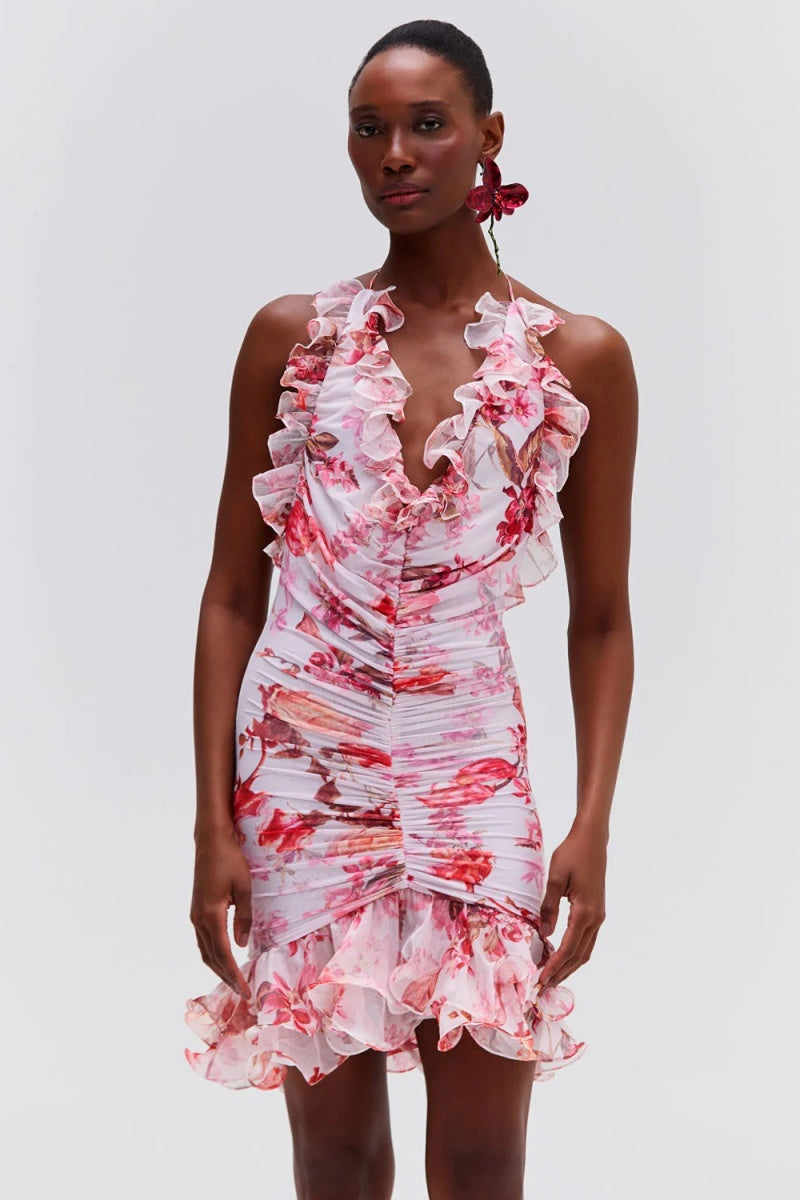 Floral Haze Stretch Tulle Sleeveless Mini Dress