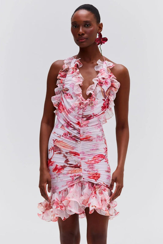 Floral Haze Stretch Tulle Sleeveless Mini Dress