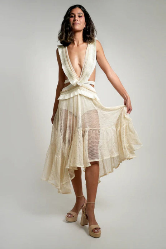 V Neck Tassel Cut Out One Piece Swimsuit