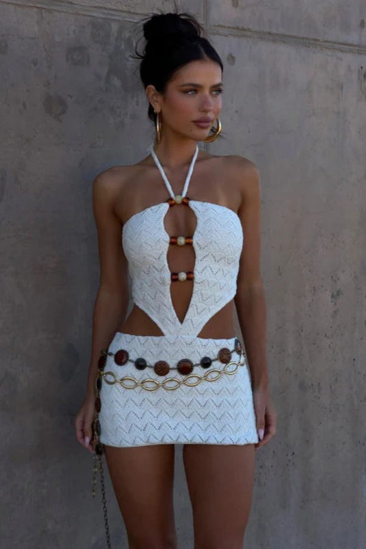 White Hollow Sexy Mini Dress