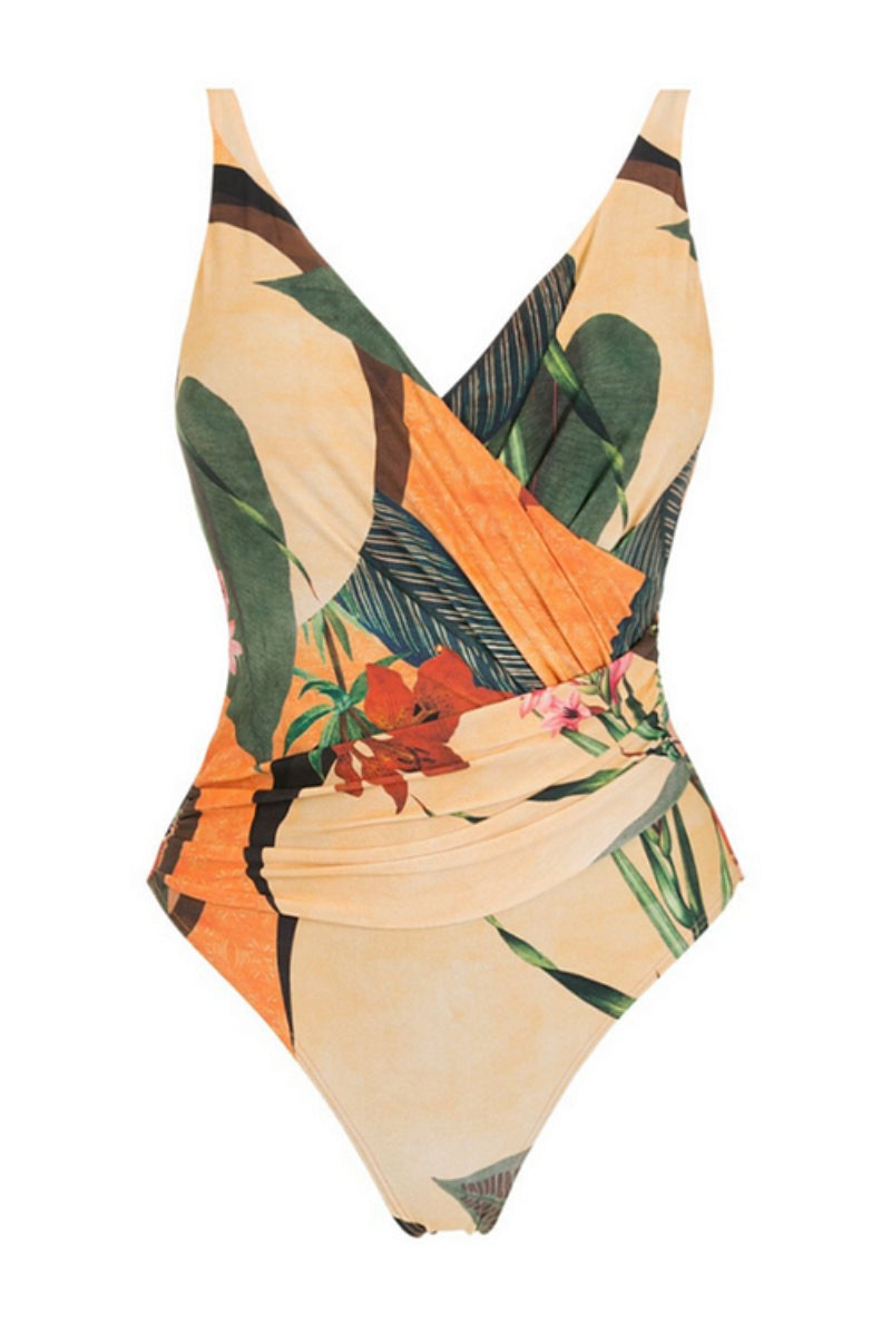 Backless Printed One Piece Swimsuit  Set