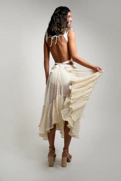 V Neck Tassel Cut Out One Piece Swimsuit