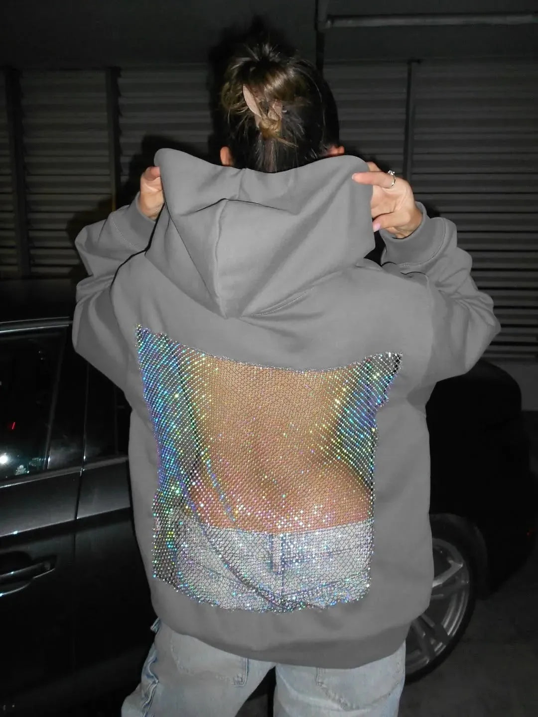 Backless Sheer Mesh Hoodie