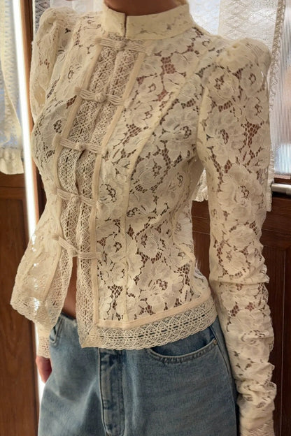 Buttoned Retro Lace Shirt