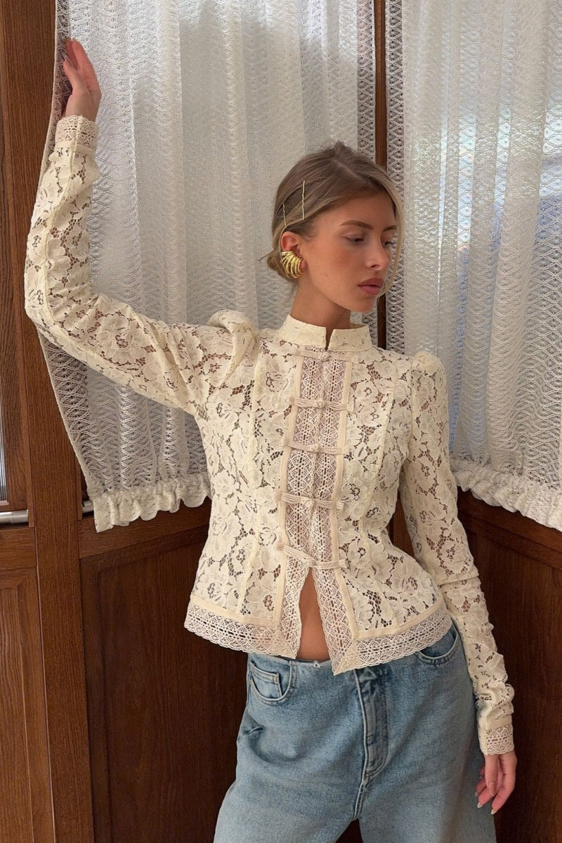 Buttoned Retro Lace Shirt