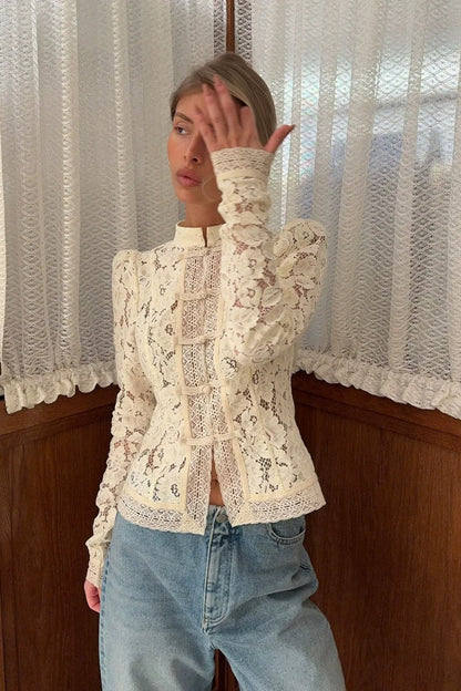 Buttoned Retro Lace Shirt
