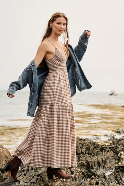 Plaid Pleated Layered Maxi Dress
