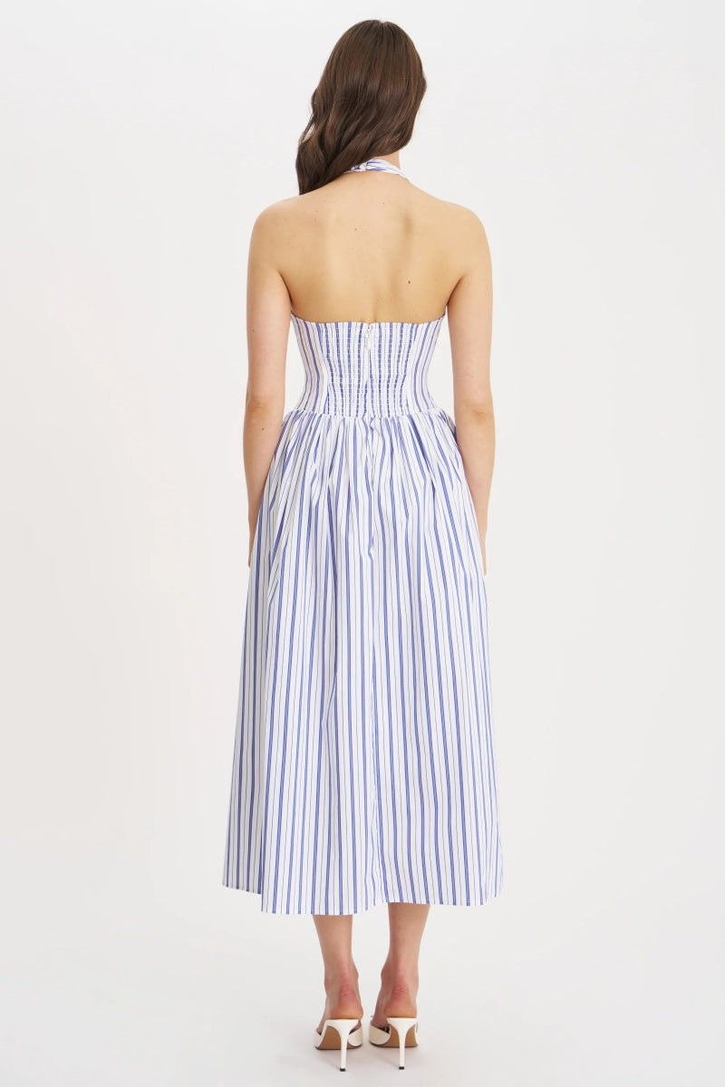 Navy Striped Halter Maxi Dress