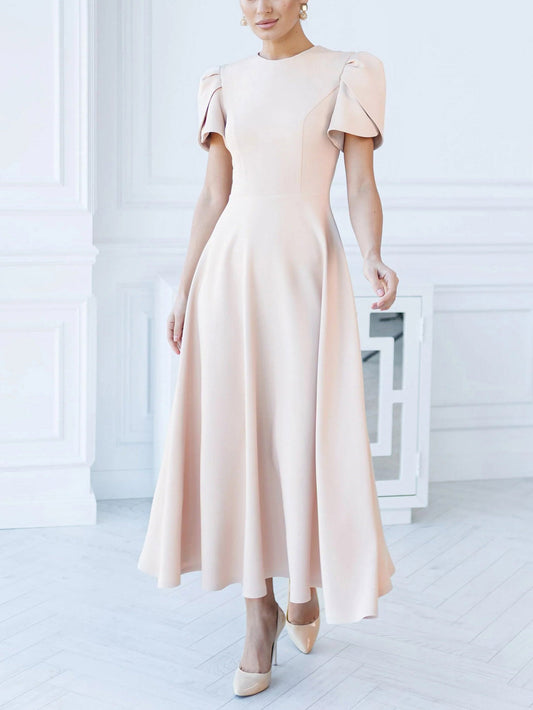 Elegant High-neck Bud Sleeve Midi Dress