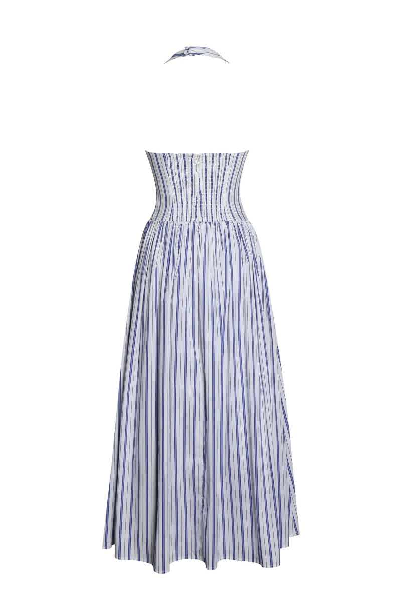 Navy Striped Halter Maxi Dress