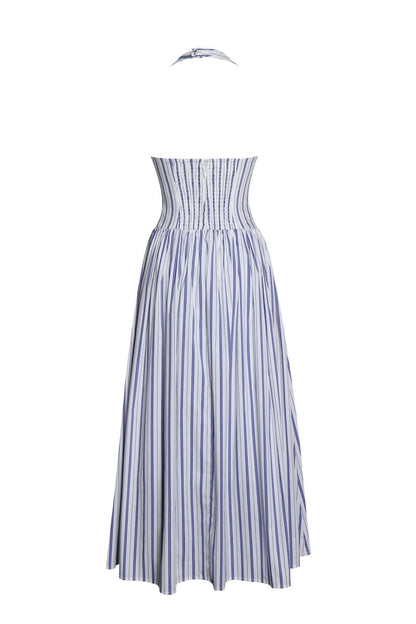 Navy Striped Halter Maxi Dress