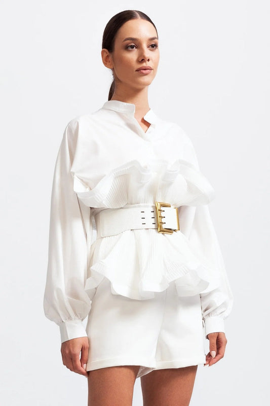 Ruffled Belted Shirt Top