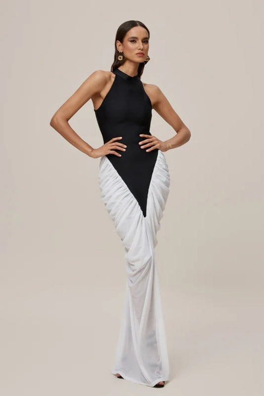 Sleeveless Pleated Bandage Maxi Dress