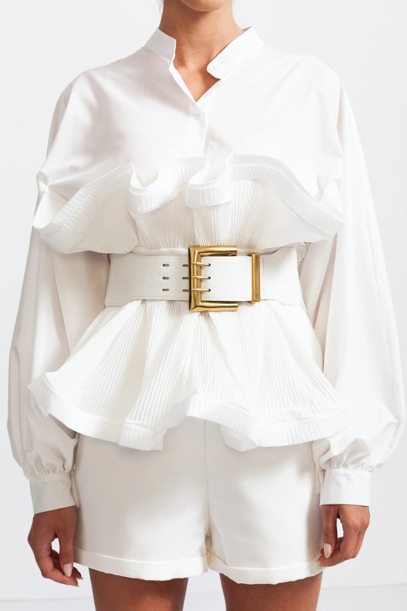 Ruffled Belted Shirt Top